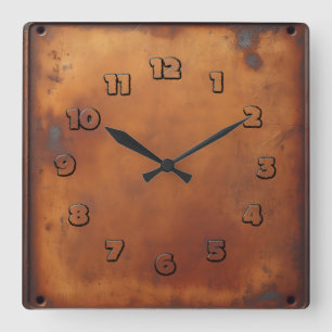 red rust object square wall clock