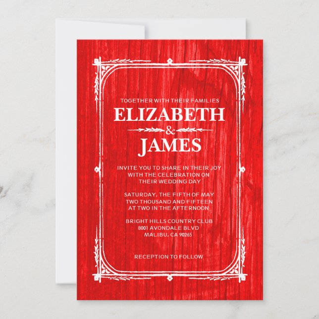 Red Rustic Barn Wood Wedding Invitations (Front)