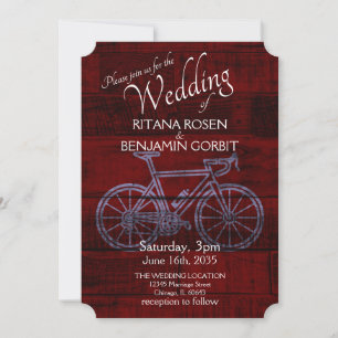 Red Rustic Bicycle Wedding Invitation