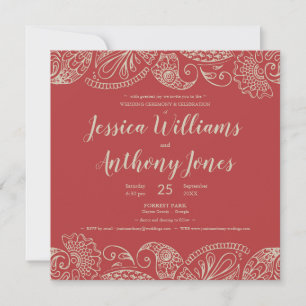 Red Rustic Bohemian Square Wedding Invitation Card