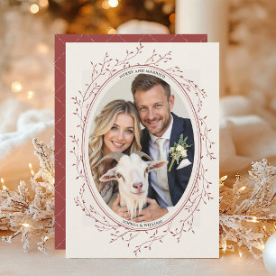 Red Rustic Boho Wedding Photo Merry and Married Holiday Card