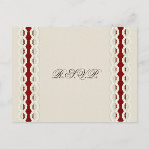 Red Rustic burlap and lace country wedding Invitation Postcard
