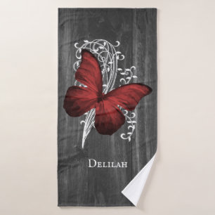 Red Rustic Butterfly Bath Towel Set