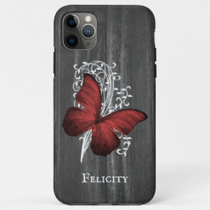 Red Rustic Butterfly Personalised iPhone 11 Pro Max Case