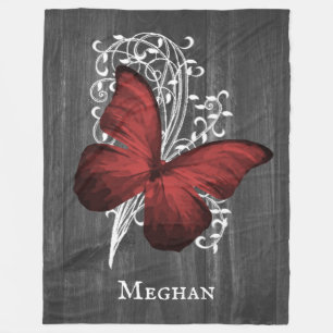 Red Rustic Butterfly Personalised Fleece Blanket