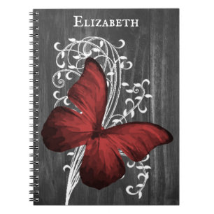 Red Rustic Butterfly Personalised Notebook