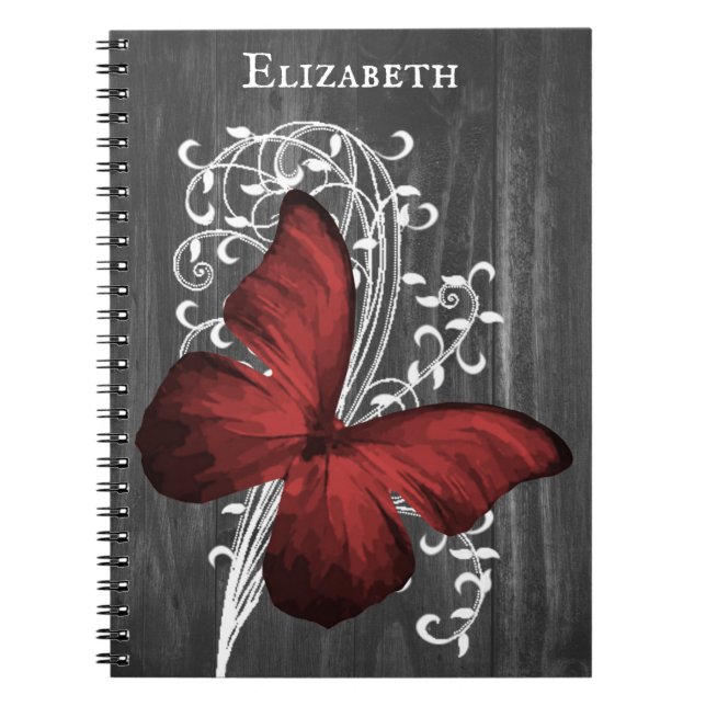 Red Rustic Butterfly Personalised Notebook (Front)