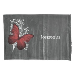 Red Rustic Butterfly Personalised Pillowcase