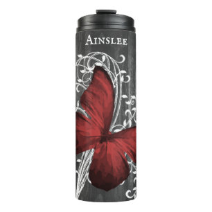 Red Rustic Butterfly Personalised Thermal Tumbler