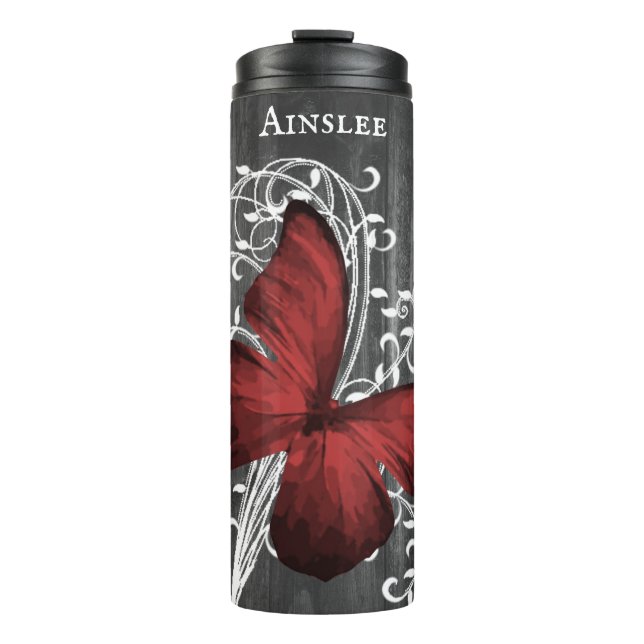 Red Rustic Butterfly Personalised Thermal Tumbler (Front)