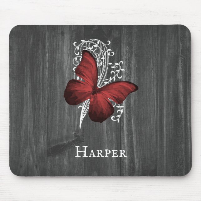 Red Rustic Butterfly Personalized Mouse Pad (Front)