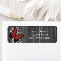 Red Rustic Butterfly Return Address Label