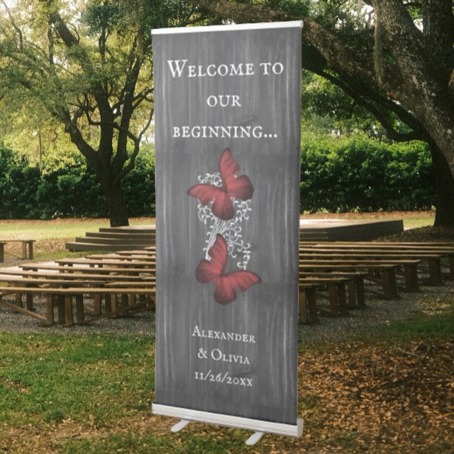 Red Rustic Butterfly Wedding Welcome Banner (Red Rustic Butterfly Wedding Welcome Banner)