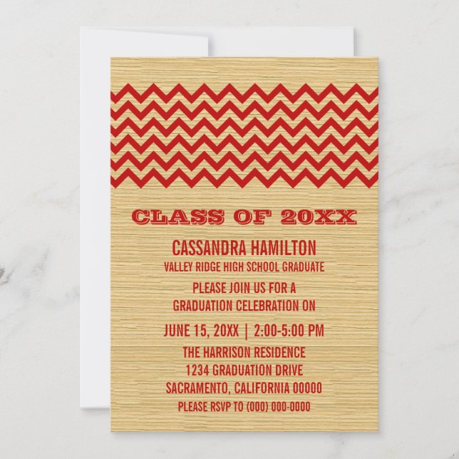 Red Rustic Chevron Graduation Invite (Front)