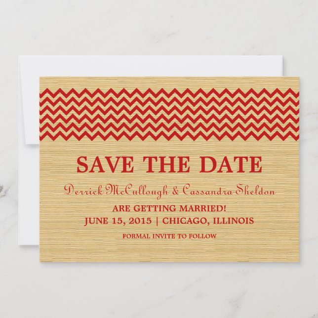 Red Rustic Chevron Save the Date Invite (Front)