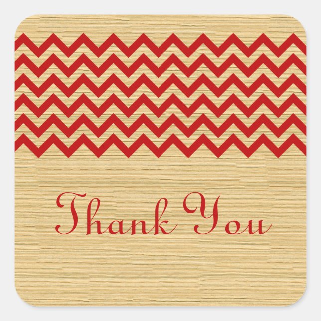 Red Rustic Chevron Thank You Stickers (Front)
