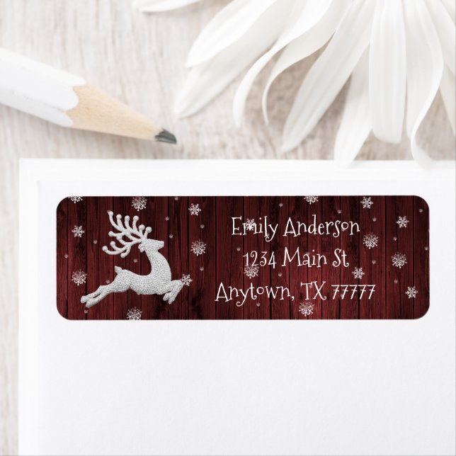 Red Rustic Christmas Reindeer Address Label (Insitu)