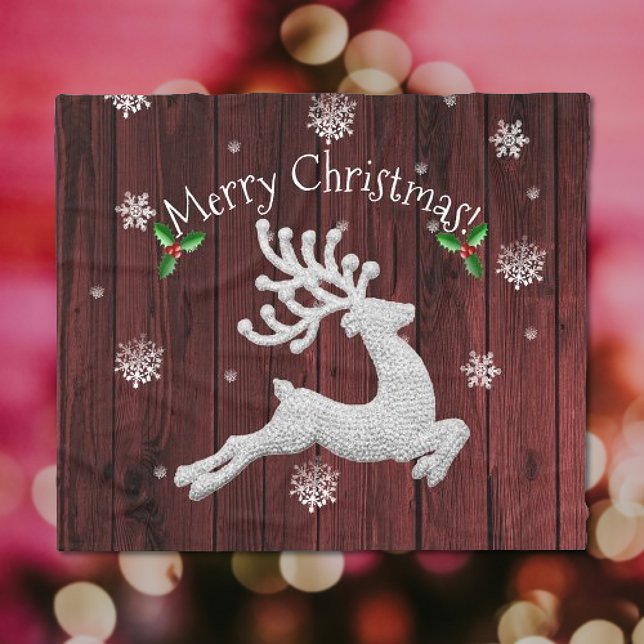 Red Rustic Christmas Reindeer Blanket (Red Rustic Christmas Reindeer Fleece Blanket)