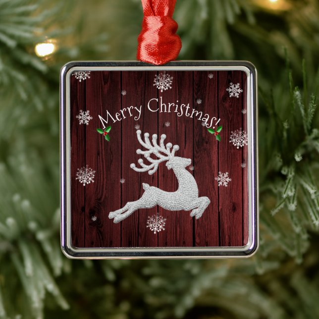Red Rustic Christmas Reindeer Ceramic Ornament (Tree)