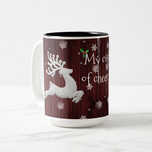 Red Rustic Christmas Reindeer Coffee Mug (Front Left)
