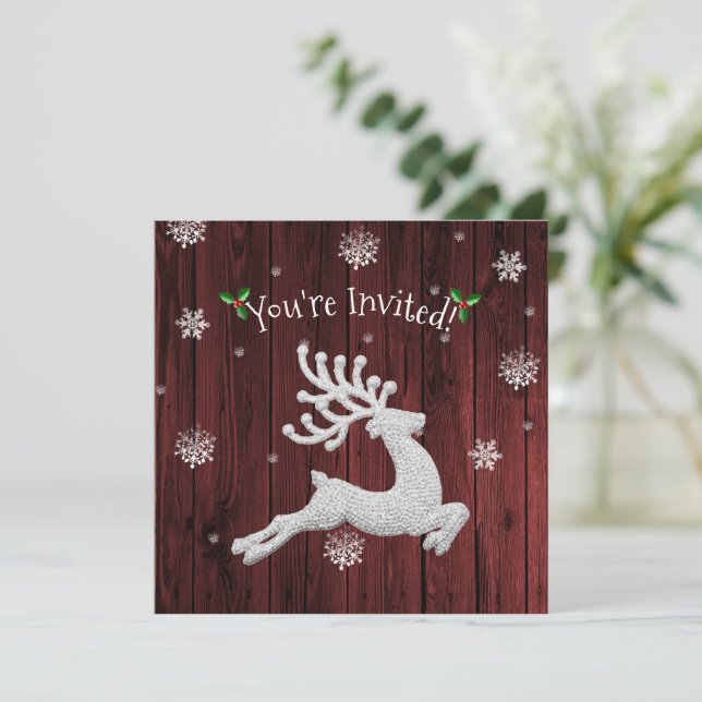 Red Rustic Christmas Reindeer Invitation (Standing Front)