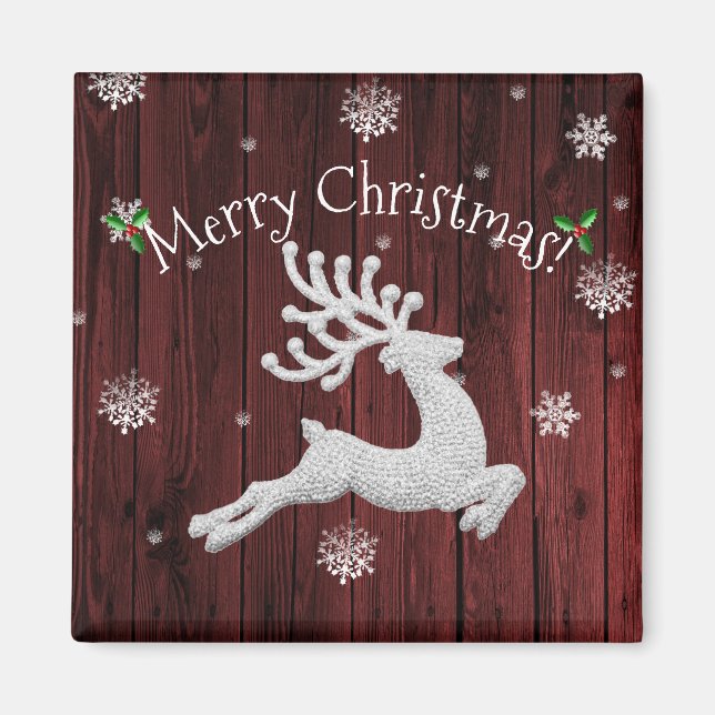 Red Rustic Christmas Reindeer Magnet (Front)
