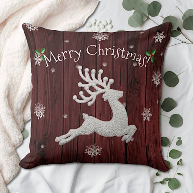 Red Rustic Christmas Reindeer Throw Pillow (Red Rustic Christmas Reindeer Throw Pillow)