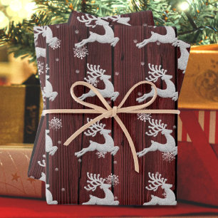 Red Rustic Christmas Reindeer Wrapping Paper