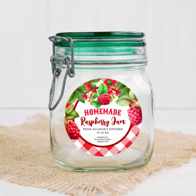 Red Rustic Gingham Raspberry Jam Jar Label (Creator Uploaded)