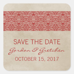 Red Rustic Lace Save the Date Stickers