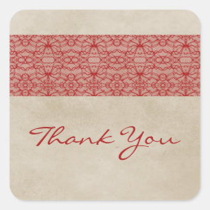 Red Rustic Lace Thank You Stickers