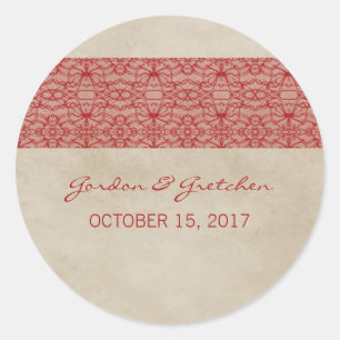 Red Rustic Lace Wedding Stickers