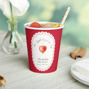 Red Rustic Minimalist Vintage Apple Baby Shower Paper Cups