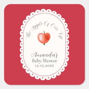 Red Rustic Minimalist Vintage Apple Baby Shower Square Sticker