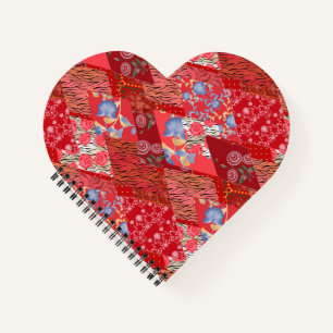 Red , rustic , patchwork notebook