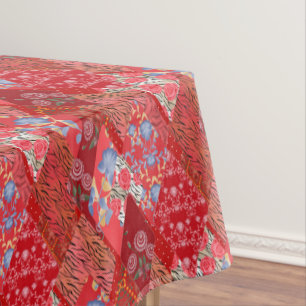 Red , rustic , patchwork tablecloth