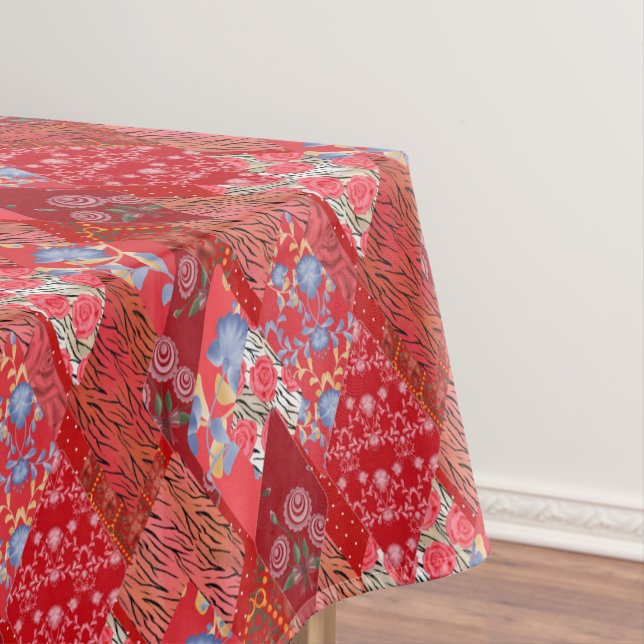 Red , rustic , patchwork tablecloth (In Situ)