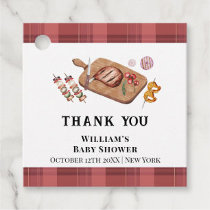 Red Rustic Plaid Country Baby Q Baby Shower  Favour Tags