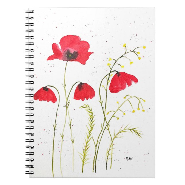 Red rustic poppies flowers notebook (Front)
