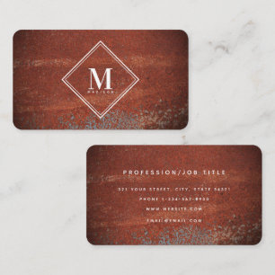 Red Rustic Rust Metallic Texture Monogram Initial Business Card