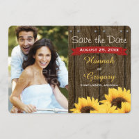RED RUSTIC SUNFLOWER 2 PHOTO WEDDING INVITATION