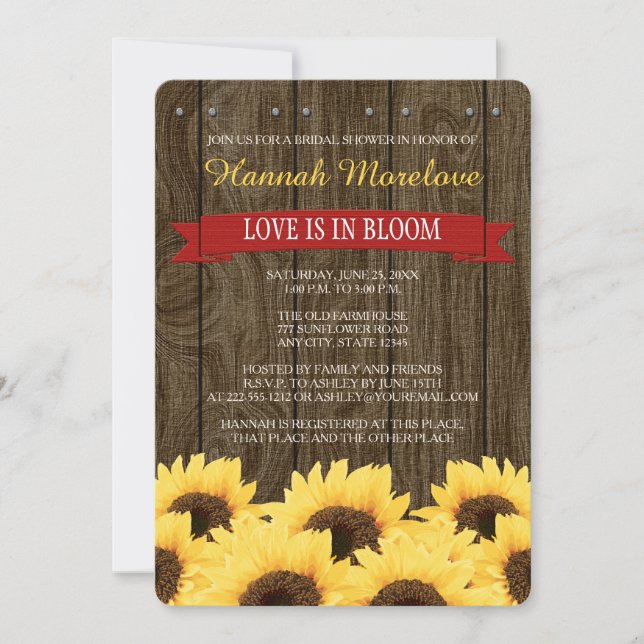 RED RUSTIC SUNFLOWER BRIDAL SHOWER INVITATION (Front)