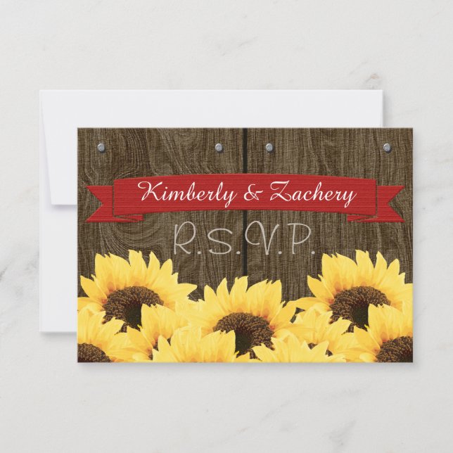 RED RUSTIC SUNFLOWER RSVP CARD (Front)