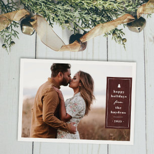 Red Rustic Tree Woodgrain Christmas Photo Card