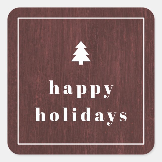 Red Rustic Tree Woodgrain Christmas Sticker (Front)