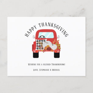 Red Rustic Truck Pumpkin Happy Thanksgiving Holiday Postcard