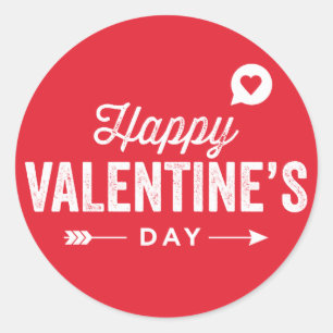 Red Rustic Typography Happy Valentine's Day Classic Round Sticker