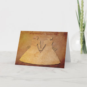 Red Rustic Vintage Texture Lesbian Wife Valentine Holiday Card