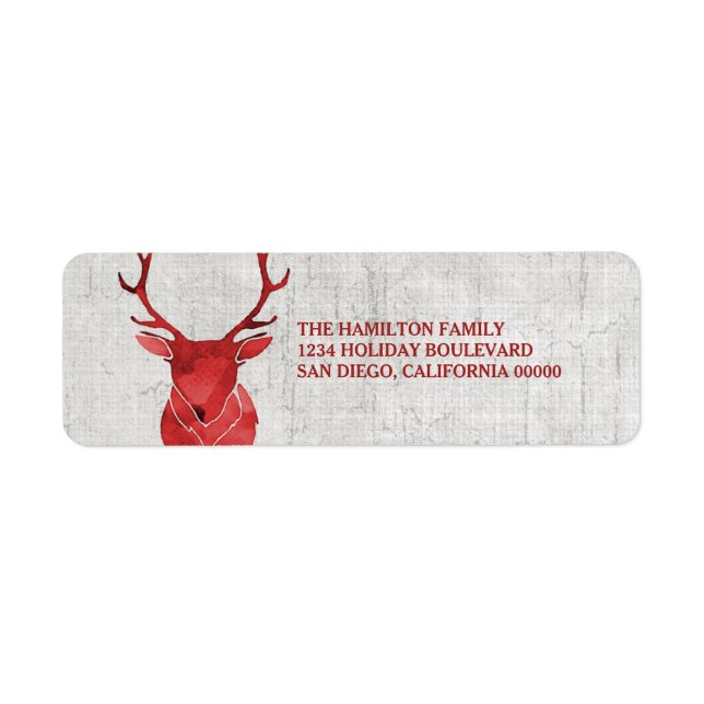 Red Rustic Watercolor Deer Holiday (Front)