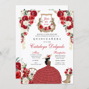 Red Rustic Western Charro Princess Quinceañera Invitation